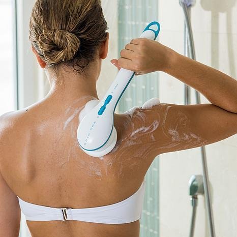 Bhavyam 5-in-1 Electric Shower Brush & Body Scrubber with Sponge Cleaning Head - Exfoliating Massager for Men & Women - Perfect for Back Scrubbing, Foot Care & Deep Cleansing in Bathroom or Shower (Multicolor, Medium Size)
