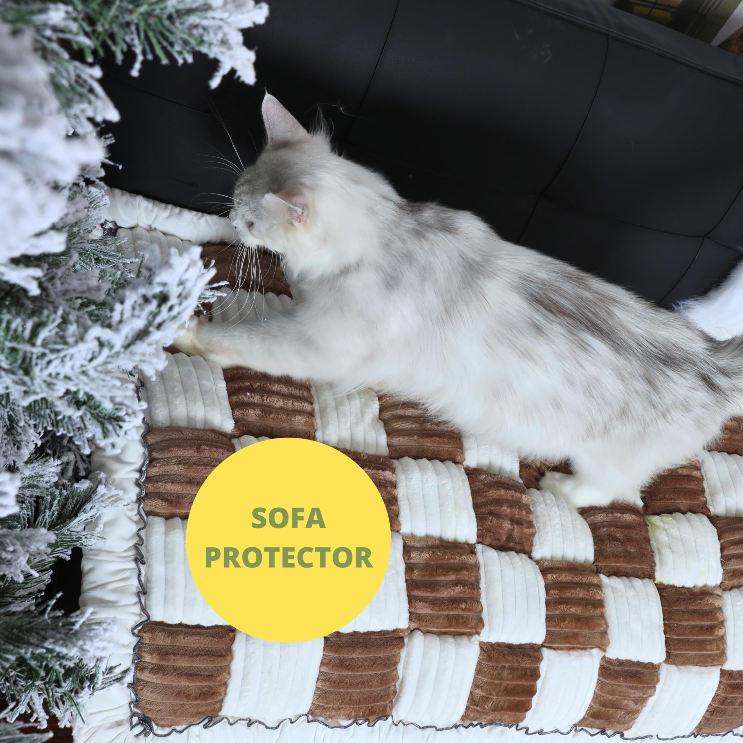 Washable Cattasaurus Pet Couch Cover for Cats & Dogs - Jumbo Sofa Protector Mat (Up to 120lbs, Light Brown) | Durable Pet-Friendly Furniture Protector for Living Room, Bedroom & Home Decor