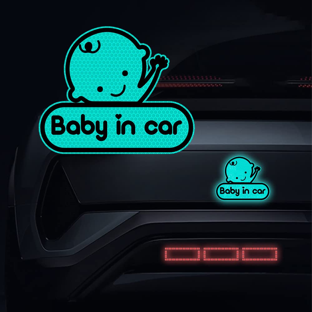 2 Pack Baby in Car Reflective Stickers - Baby on Board Safety Decals for Car Windows, Waterproof SUV Bumper Stickers for Enhanced Visibility & Child Safety | Perfect for Family Cars, School Pickups & Road Trips