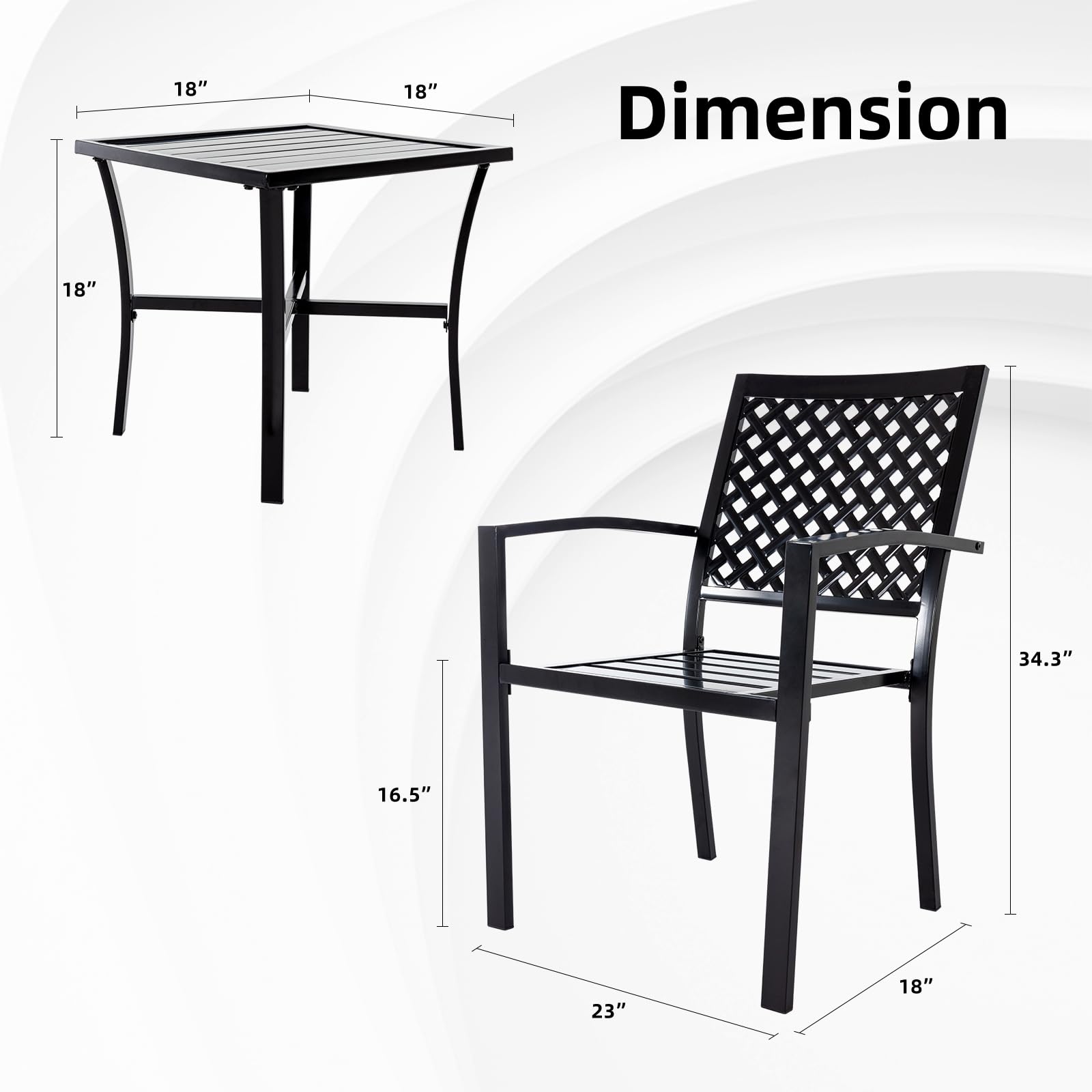 3-Piece Outdoor Patio Dining Set - Durable Cast Iron Square Table with 2 Stackable Chairs, Weather-Resistant Bistro Set for Balcony, Porch, Garden, Backyard (Black) | Perfect for Small Space Entertaining & Al Fresco Dining
