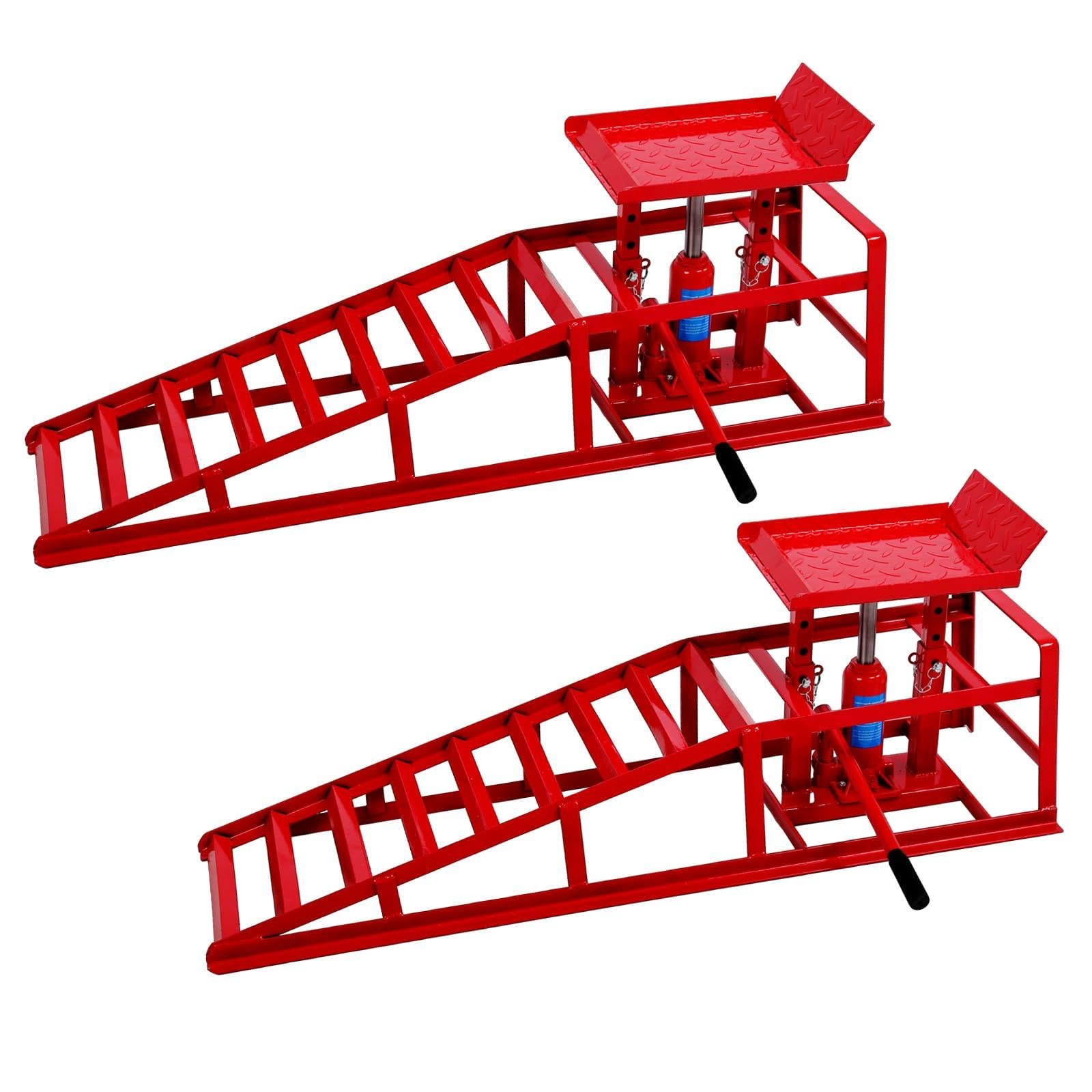 2PCS Heavy Duty Hydraulic Car Ramps - 5T/10000LBS Capacity Vehicle Ramps for Auto Repair, Low Profile Portable High Lift Car Ramps for Home Garage & Vehicle Maintenance (Red) - Perfect for Oil Changes, Tire Rotations & DIY Auto Repairs