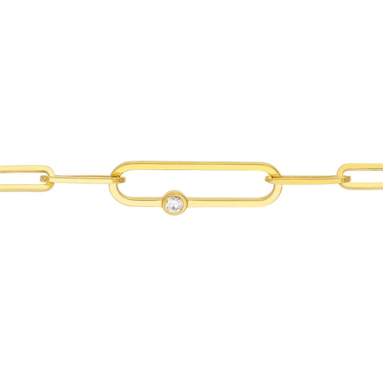 14K Yellow Gold Diamond Bezel Paperclip Chain Bracelet for Women - Elegant Jewelry Gift for Birthday, Anniversary & Special Occasions
