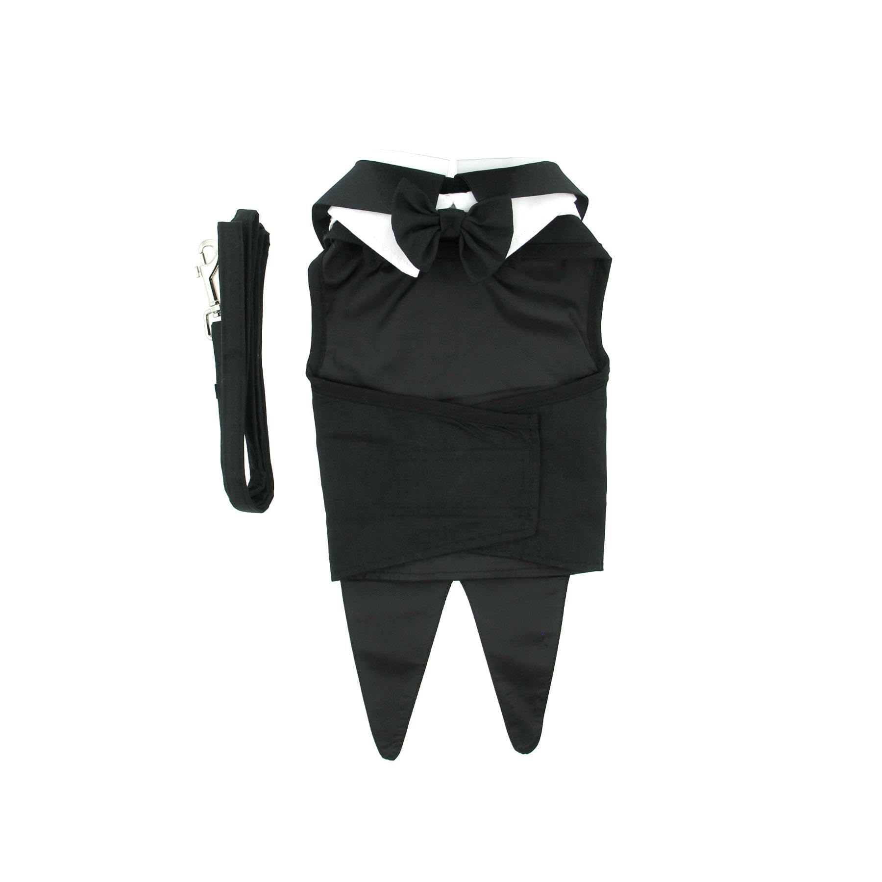 Black Dog Harness with Tuxedo & Tails Bow Tie - Adjustable Cotton Collar for Small Medium Large Dogs - Perfect for Weddings, Parties & Formal Events