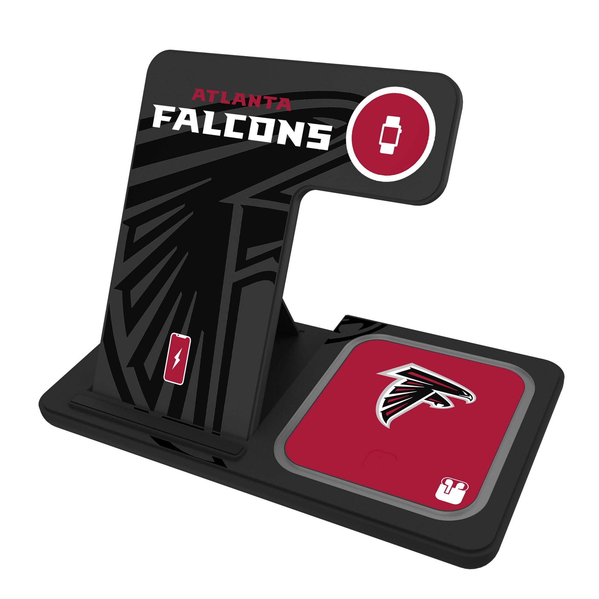 Atlanta Falcons 3-in-1 Wireless Charging Station with Monocolor Tilt Design - Fast Charging for iPhone, Android & AirPods - Perfect for Home, Office & Game Day