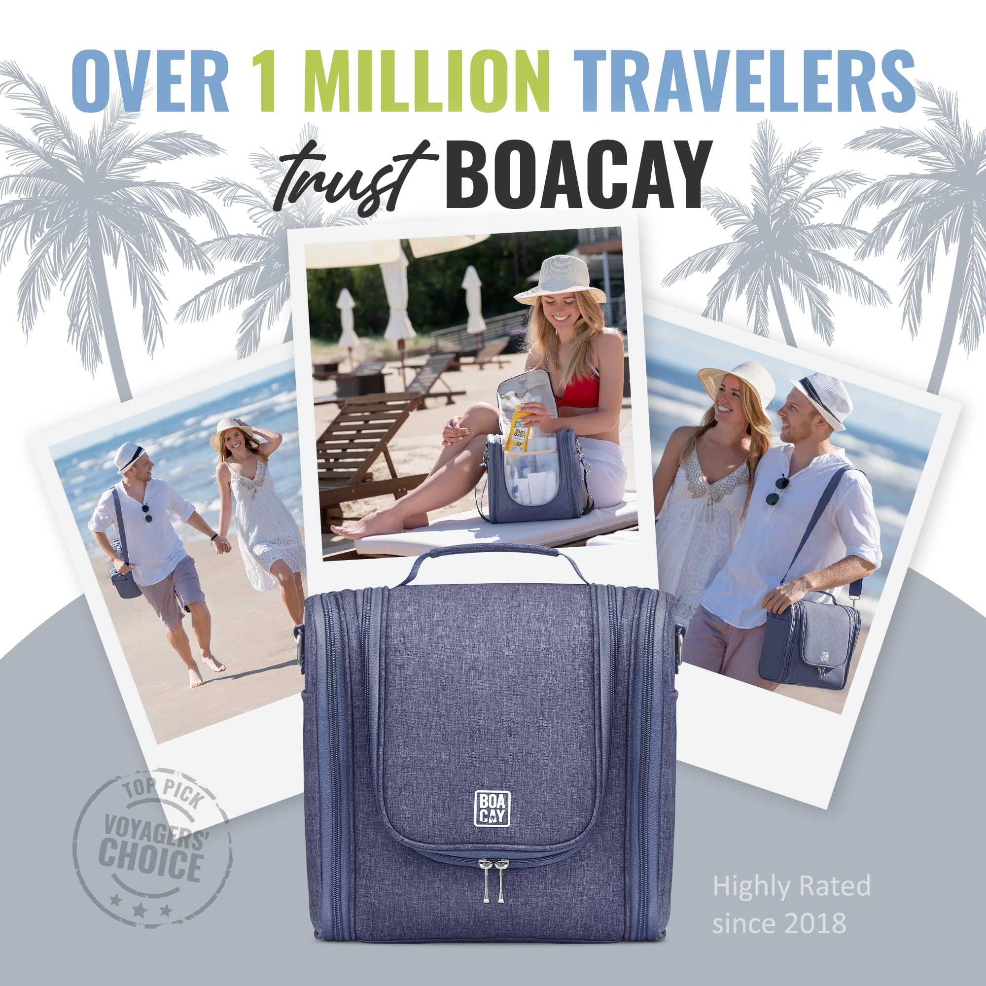 BOACAY Extra Large Hanging Travel Toiletry Bag for Women & Men - Waterproof Makeup Organizer, Cosmetic & Bathroom Essentials Bag - Perfect for Vacation, Camping & Gym Use