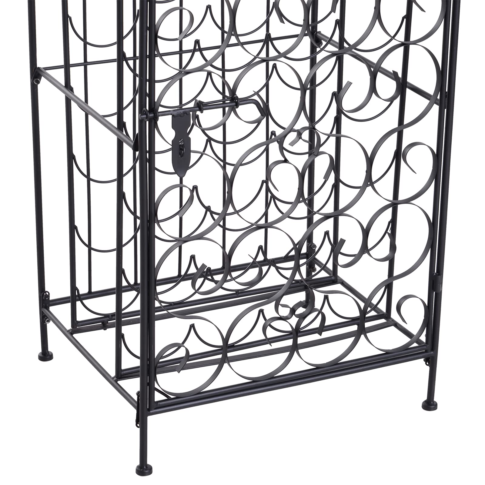 HOMCOM 35 Bottle Black Wrought Iron Wine Rack Cabinet with Lock - Freestanding Wine Storage for Home, Bar, Restaurant, or Cellar Organization