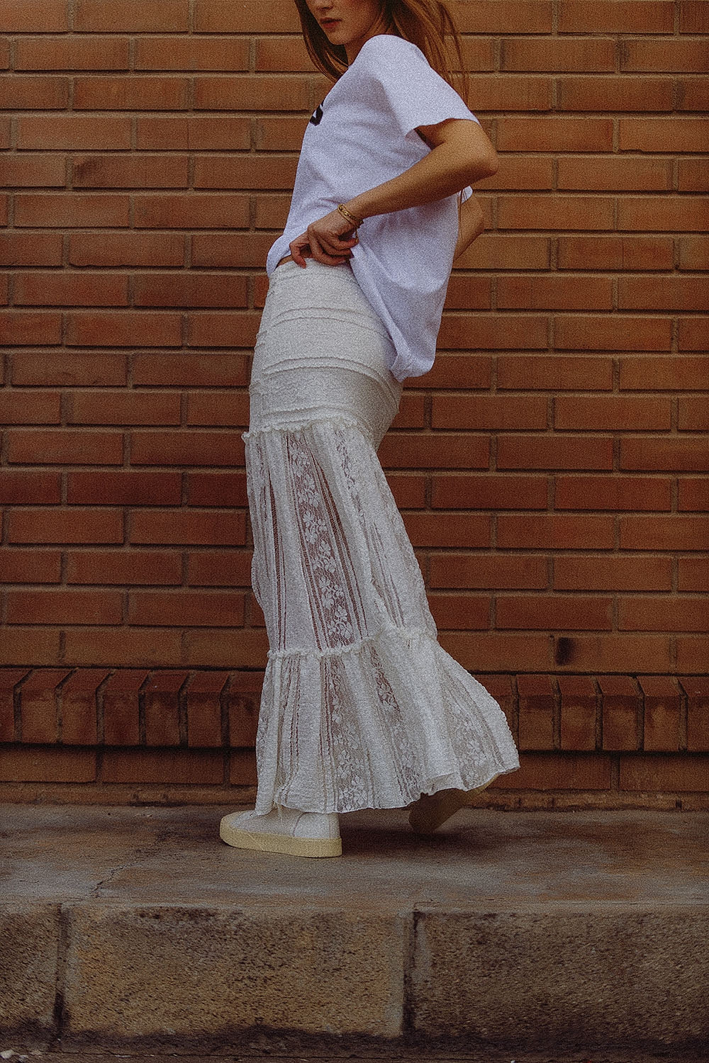 Elegant White Lace Long Skirt with Waist Fit - Perfect for Weddings, Parties & Formal Events