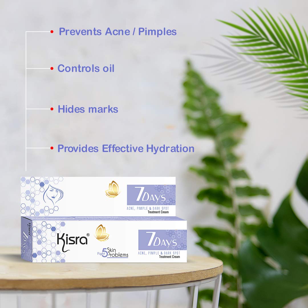Kisra 7-Day Acne Treatment Cream for Pimples & Dark Spots - 15g (Pack of 2) | Fast-Acting Face Cream for Teen & Adult Acne | Perfect for Oily Skin & Daily Skincare Routine