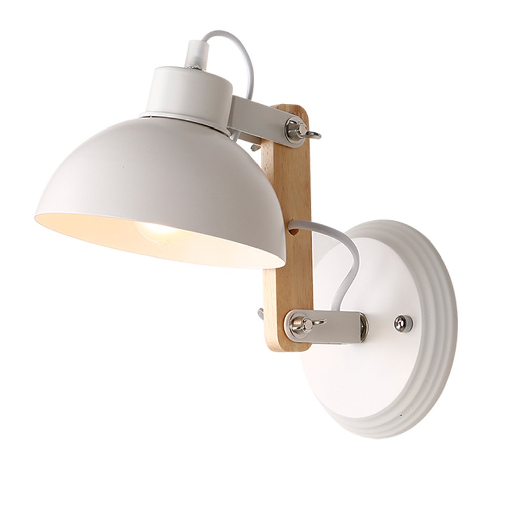 Modern Adjustable Iron Metal Wall Lamp - Nordic LOFT Solid Wood Bedside Light for Bedroom, Stairs, Aisle & Study - E27 Edison Wall Sconce in White - Perfect for Home Decor, Reading Nook & Entryway Lighting