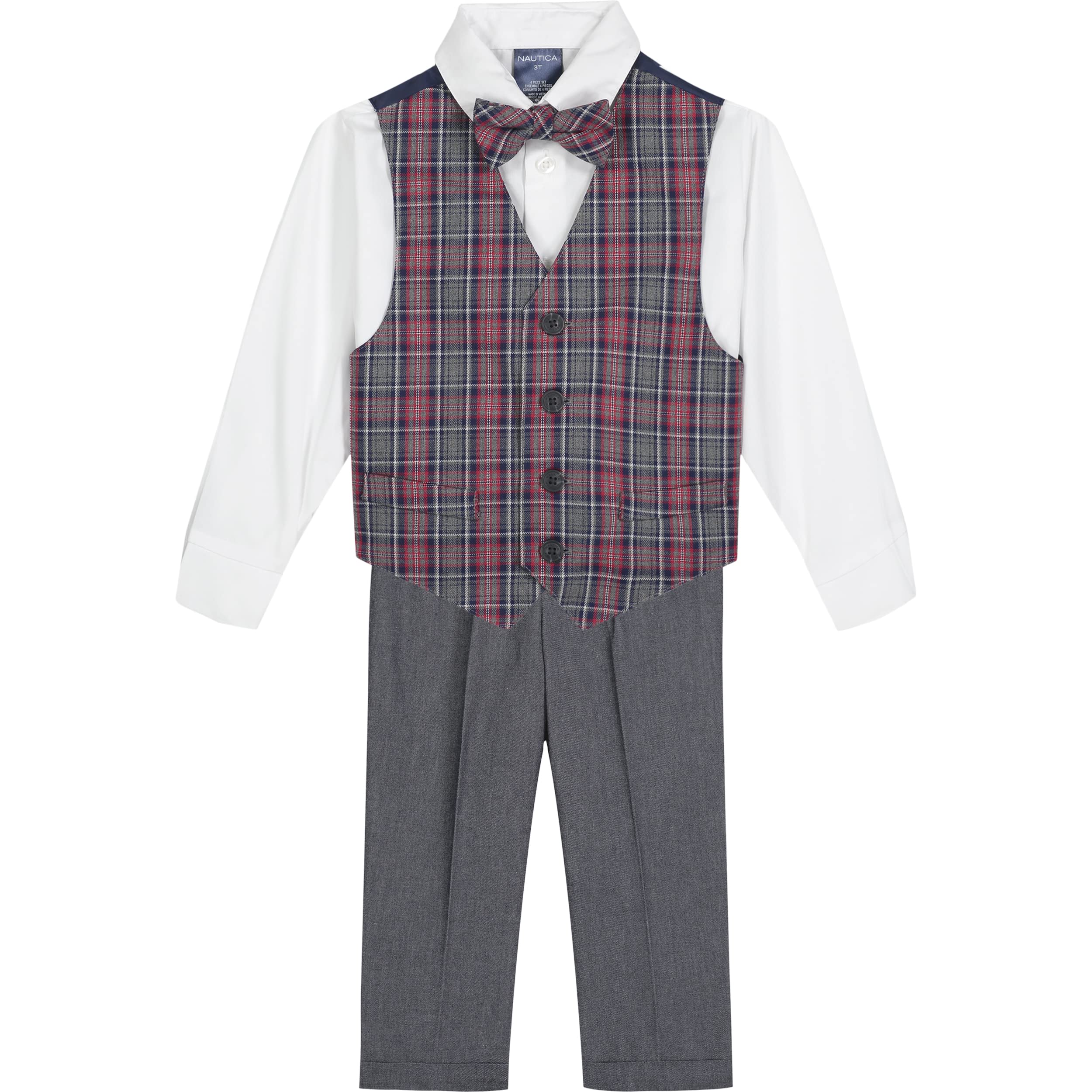 Nautica Boys' 4-Piece Formal Suit Set - Vest, Dress Pants, Shirt & Tie for Special Occasions | Perfect for Weddings, School Photos & Holiday Events