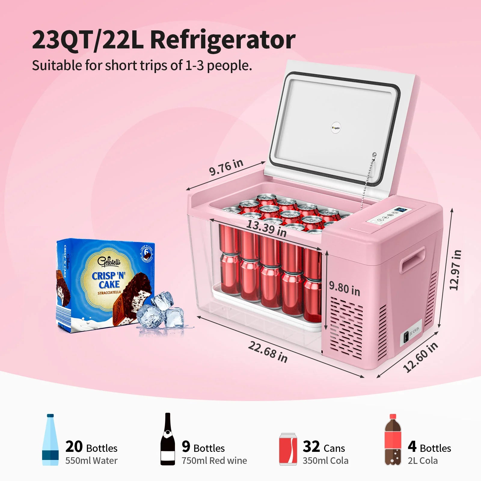 Bouge RV 12V 23 Quart Portable Car Refrigerator - Compact Freezer for Camping, Road Trips & Outdoor Adventures - Keep Food & Drinks Cold On-The-Go