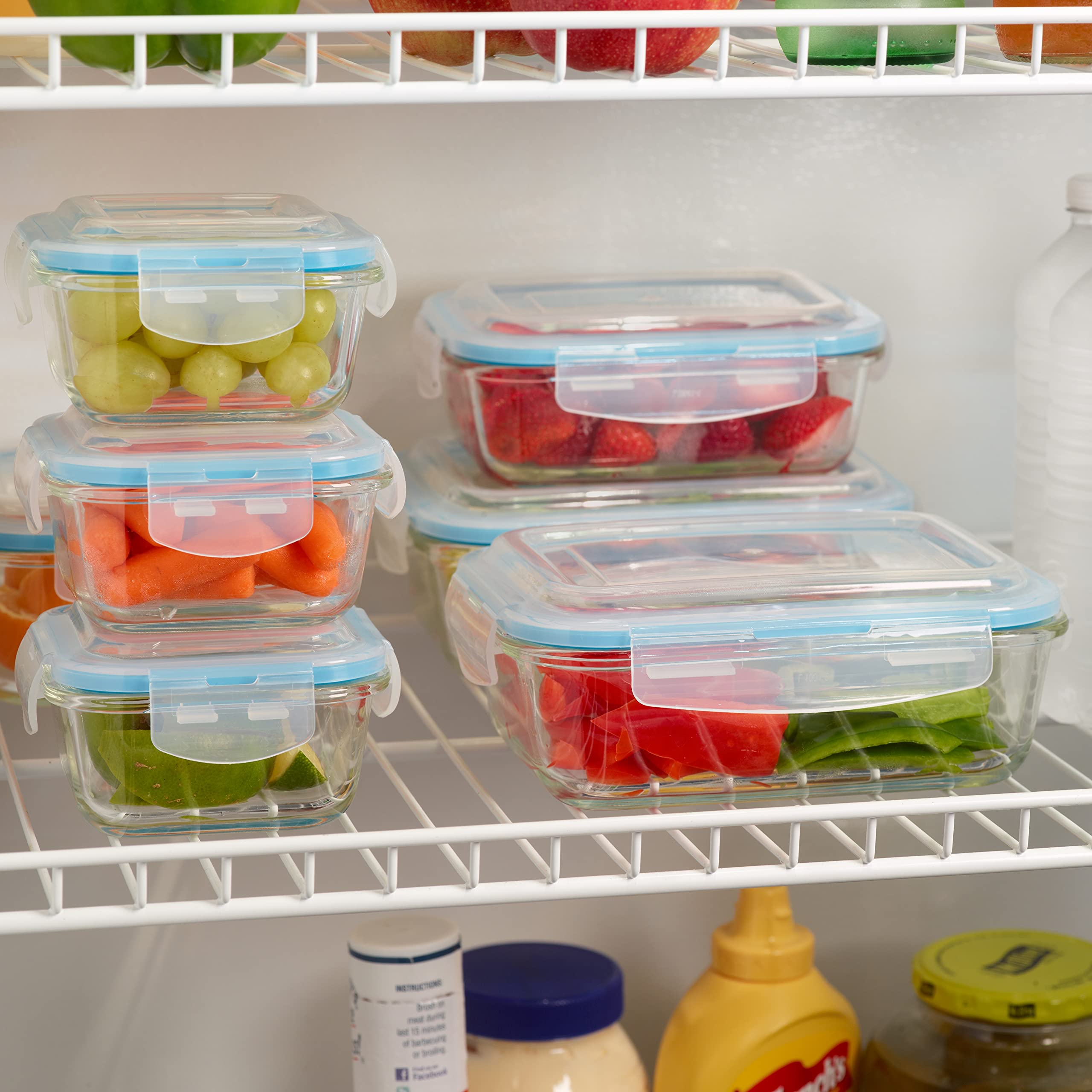 1790 Glass Food Storage Containers with Lids - 11 Pack Airtight Meal Prep Containers | Leakproof Glass Lunch Boxes | Oven & Microwave Safe up to 550℉ (22pc Set) for Meal Prep, Leftovers & Office Lunch Storage