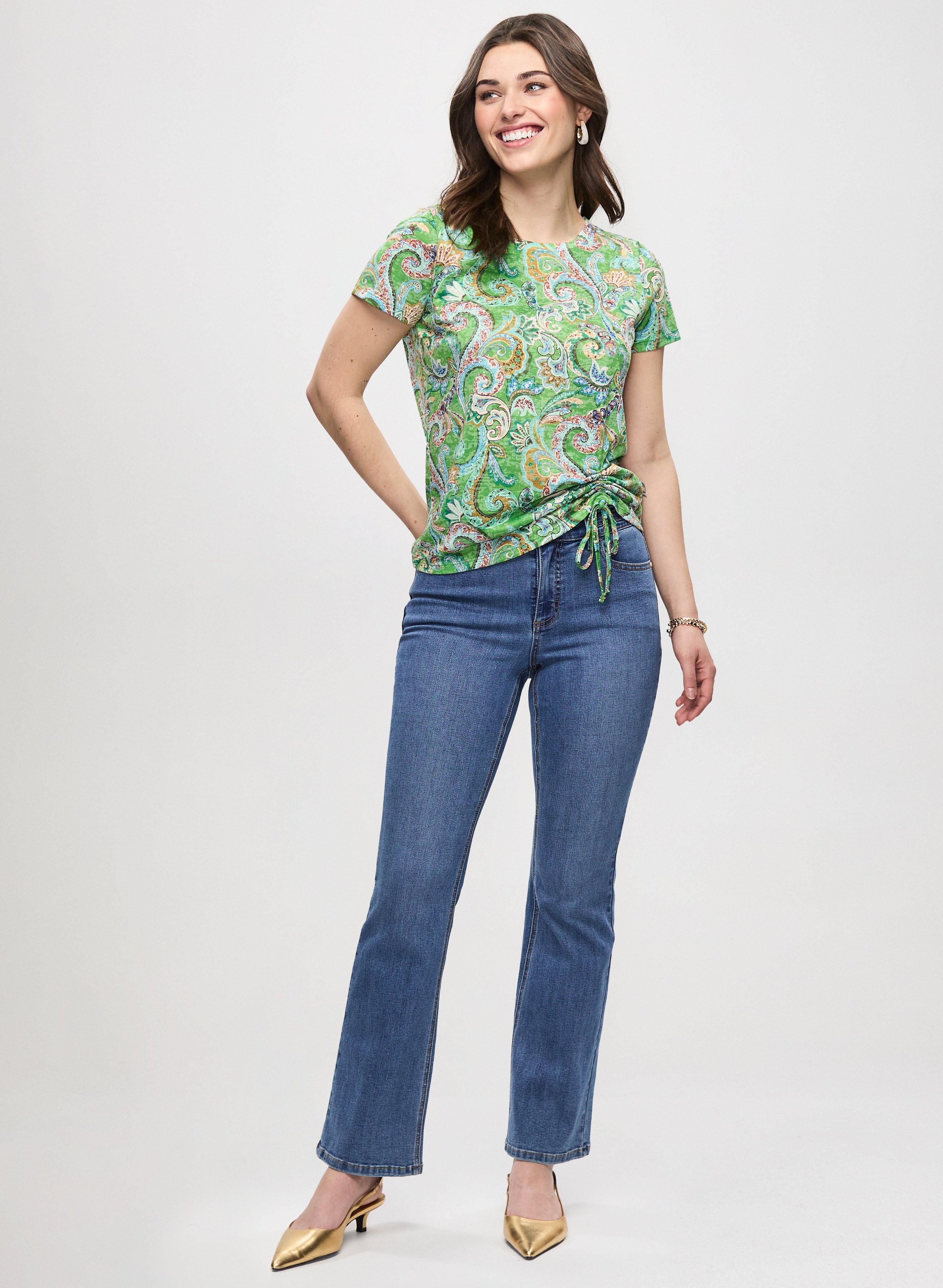 Stylish Paisley Print Drawstring Detail T-Shirt for Men & Women - Perfect for Casual Outings, Streetwear Fashion, and Everyday Comfort