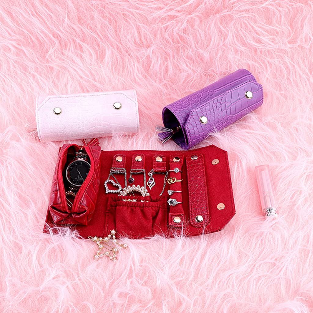 Portable Travel Jewelry Organizer Box - PU Leather Jewelry Storage Pouch for Rings, Earrings & Necklaces - Compact Jewelry Case for Women - Perfect for Travel, Home & Gift Giving
