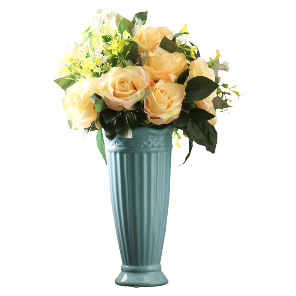 Blue Ceramic Decorative Vase - 8.5x25.5cm Artificial Flower Vase for Home Decor, Living Room, Bedroom, TV Cabinet, Restaurant & Nightstand - Elegant Floral Display for Wedding, Party & Interior Design