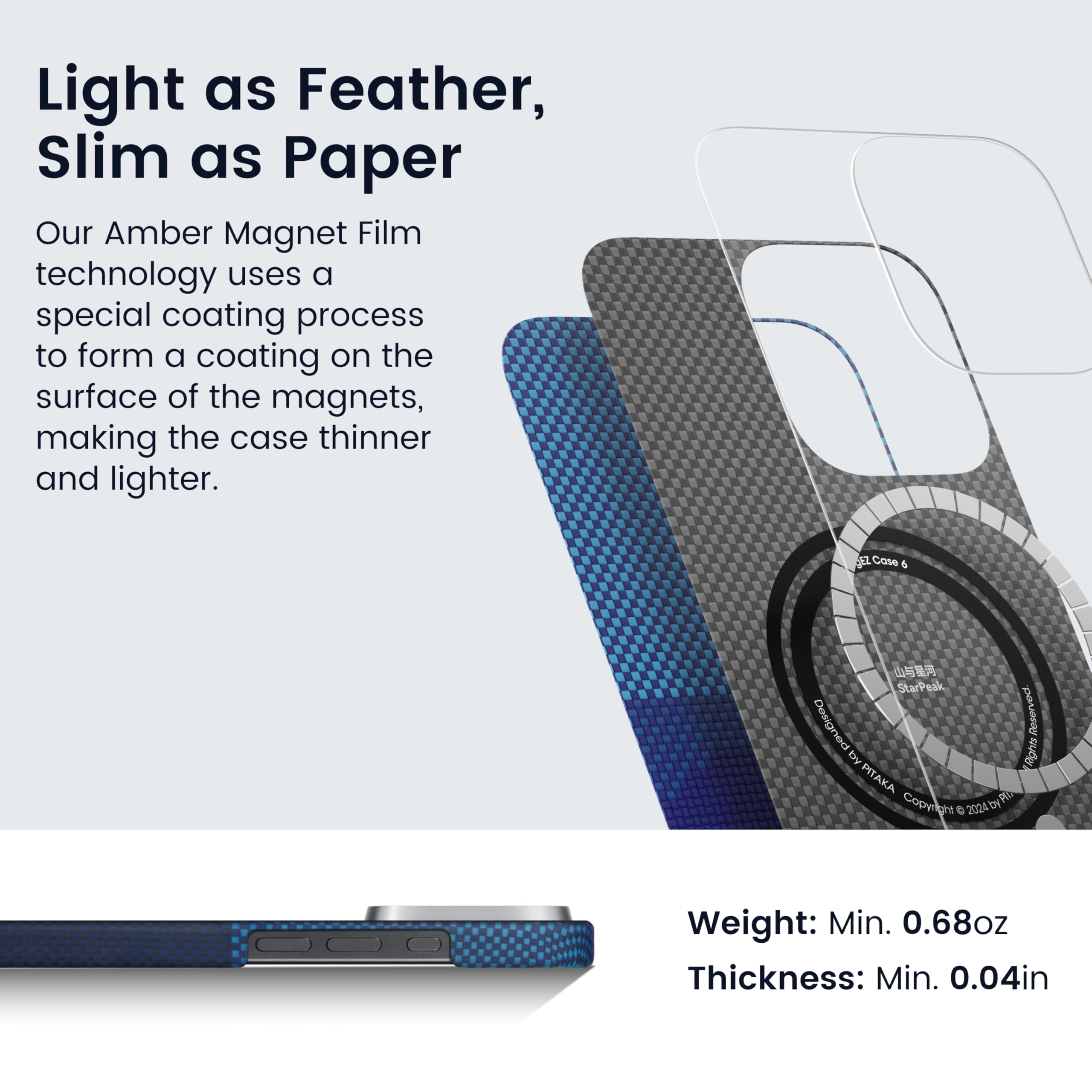Pitaka iPhone 16 Pro Case with MagSafe - Ultra Thin & Light 1500D Aramid Fiber Protective Cover | Slim Design with Caseless Feel | Perfect for Everyday Use, Travel & Business Professionals
