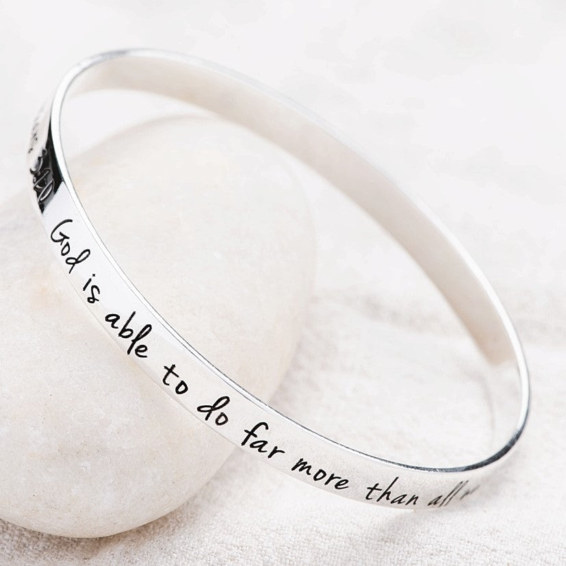 Ephesians 3:20 Sterling Silver Bangle Bracelet - Inspirational Christian Jewelry for Women | Faith-Based Gift for Baptism, Confirmation & Daily Encouragement