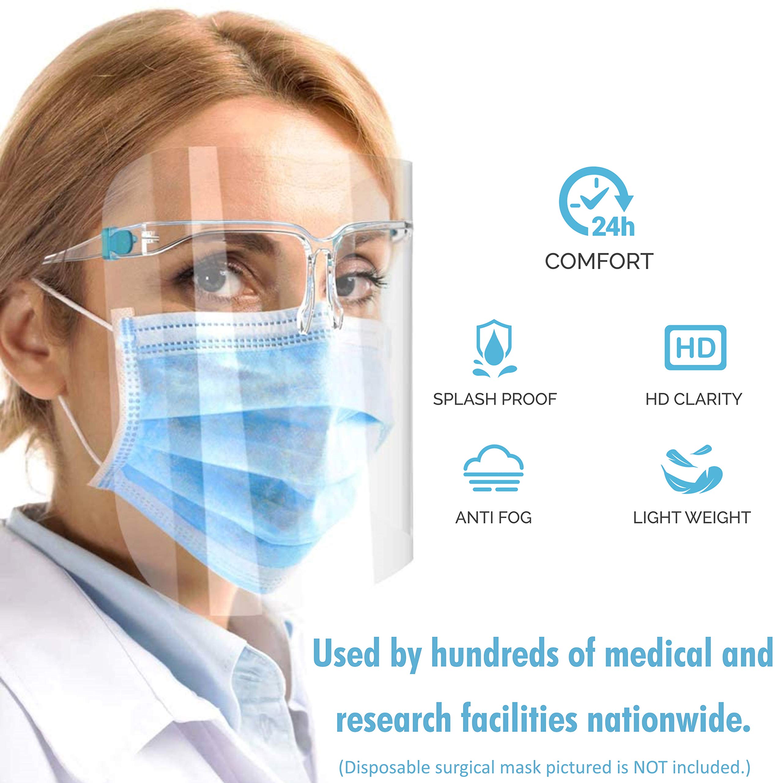 IntiMD Defender Plus Safety Full Face Shield Mask - 200 Frames & 200 Shields - Reusable Face Protection for Healthcare, Construction & Industrial Use - Anti-Fog Splash Proof Safety Gear for Workplaces & Public Spaces