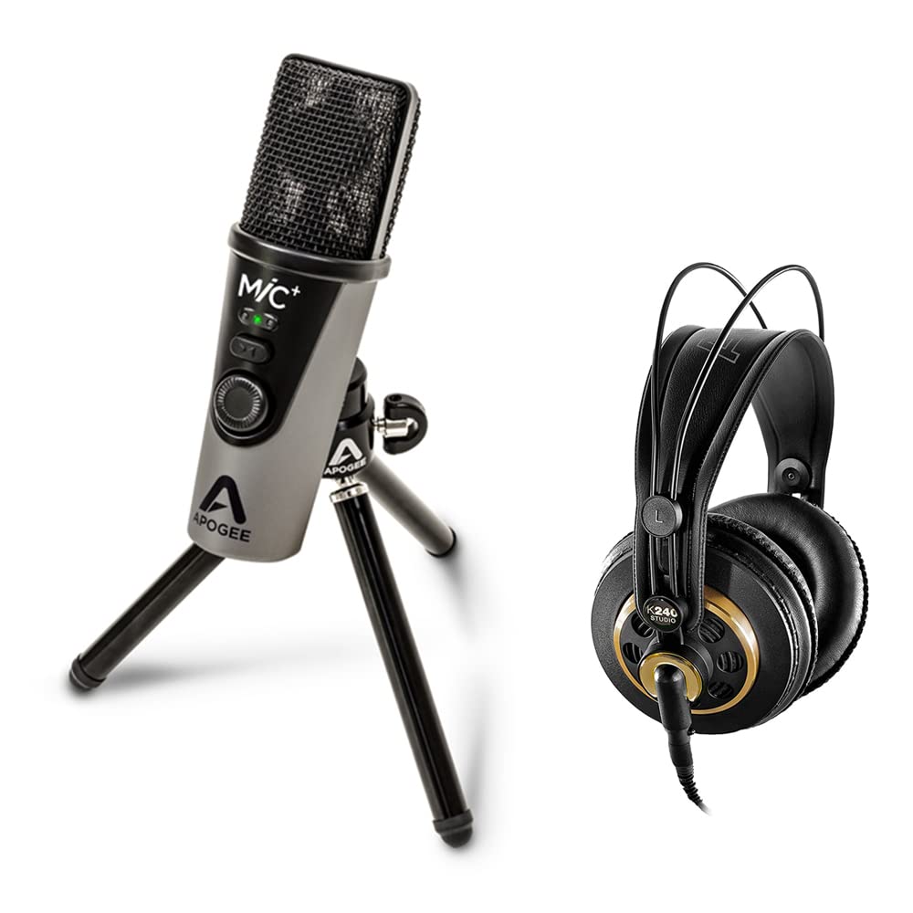 Apogee MiC Plus USB Condenser Microphone Bundle with AKG K240 Studio Headphones - Professional Recording for Podcasting, Streaming & Music Production