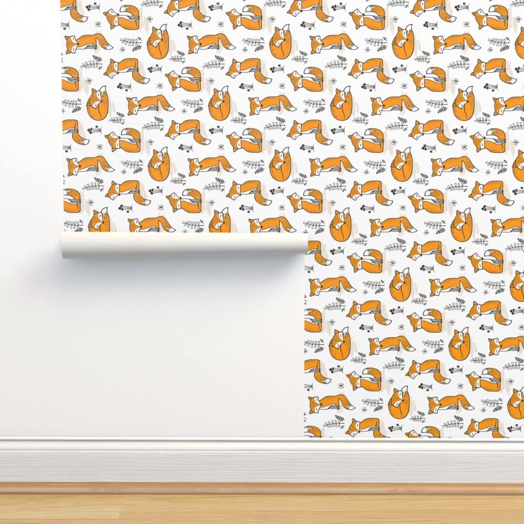 Dreamy Fox Rotated Leaves Woodland Winter Autumn Foxes Removable Wallpaper Swatch - Peel & Stick Custom Pre-Pasted Wallpaper by Spoonflower for Nursery, Bedroom, Home Office Decor
