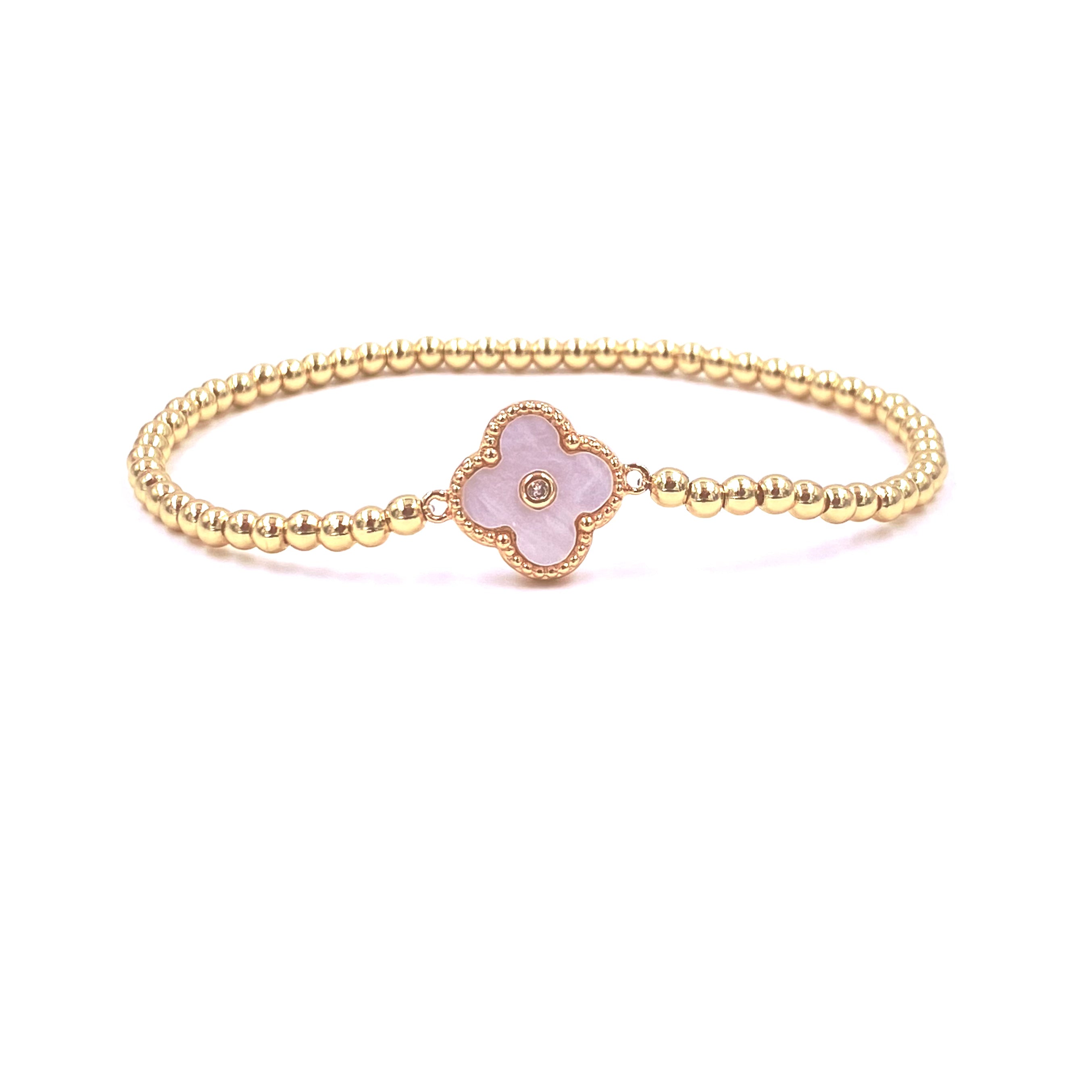 Ashley Gold Stainless Steel Gold Plated Cubic Zirconia Enamel Flower Design Adjustable Stretch Bracelet for Women - Perfect for Parties, Weddings & Everyday Fashion Accessories