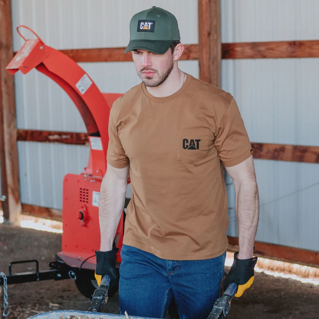 CAT Men's Short Sleeve Logo Pocket Work T-Shirt - Durable Cotton Tee for Construction, Landscaping & Outdoor Work (Bronze, Style 1510552) - Perfect for Job Sites, Casual Wear & Everyday Comfort