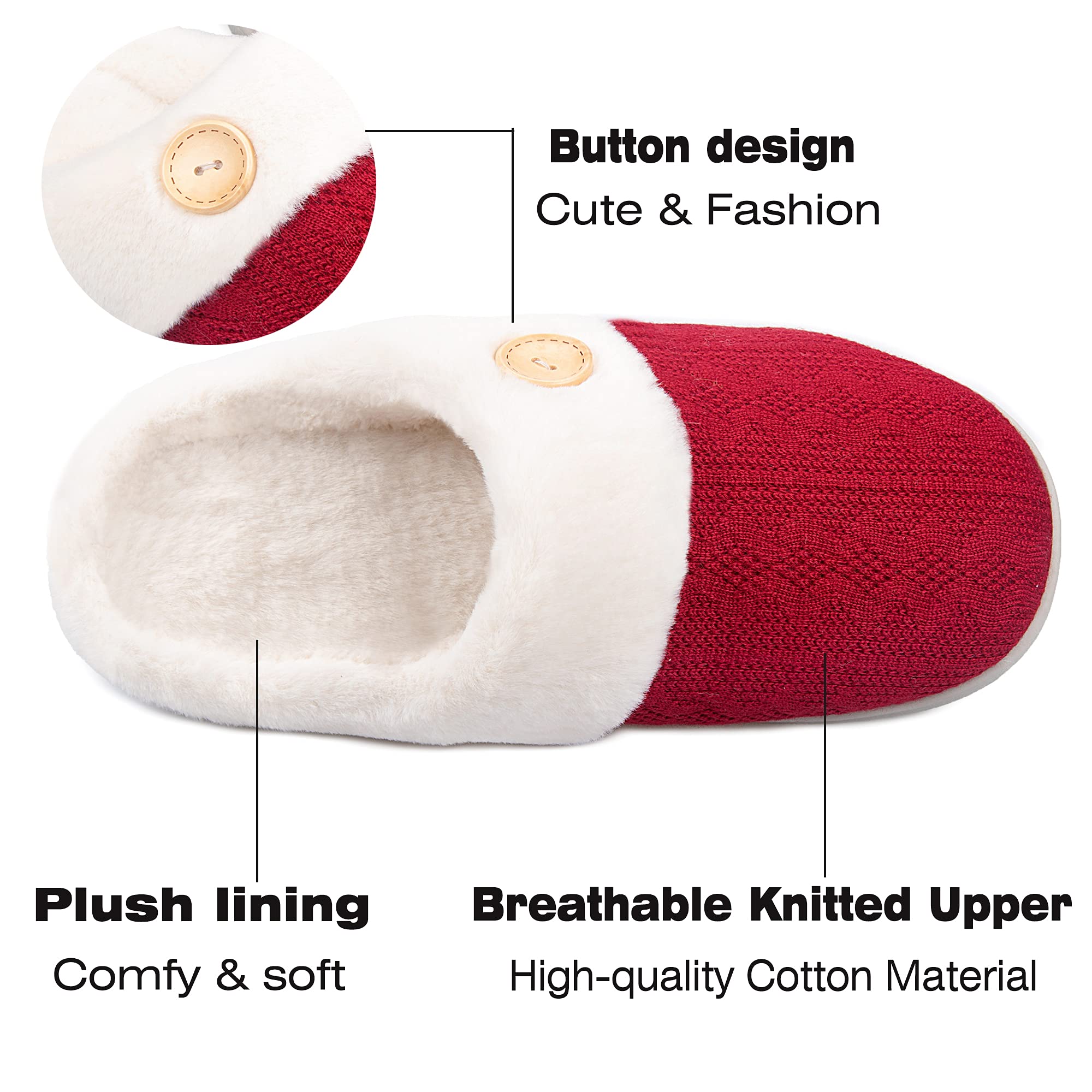 Women's Fuzzy Warm House Slippers - Soft Plush Knitted Indoor/Outdoor Winter Slippers for Women | Cozy Homewear for Relaxing, Lounging & Cold Weather Comfort
