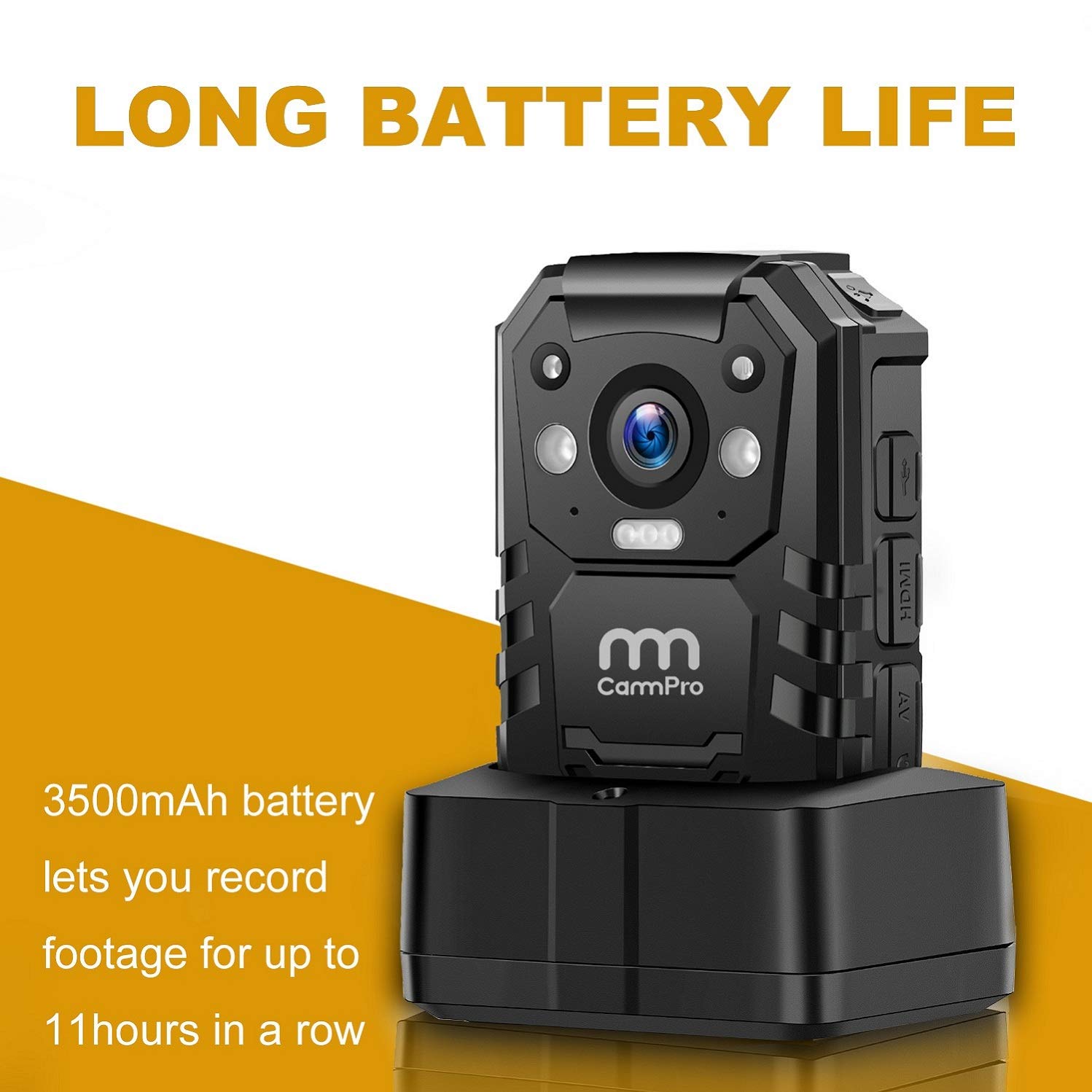 CammPro I826 1296P HD Police Body Camera with 128GB Memory, Waterproof Wearable Body Camera with Audio Recording, Night Vision & GPS - Ideal for Law Enforcement, Security Guards, and Evidence Collection