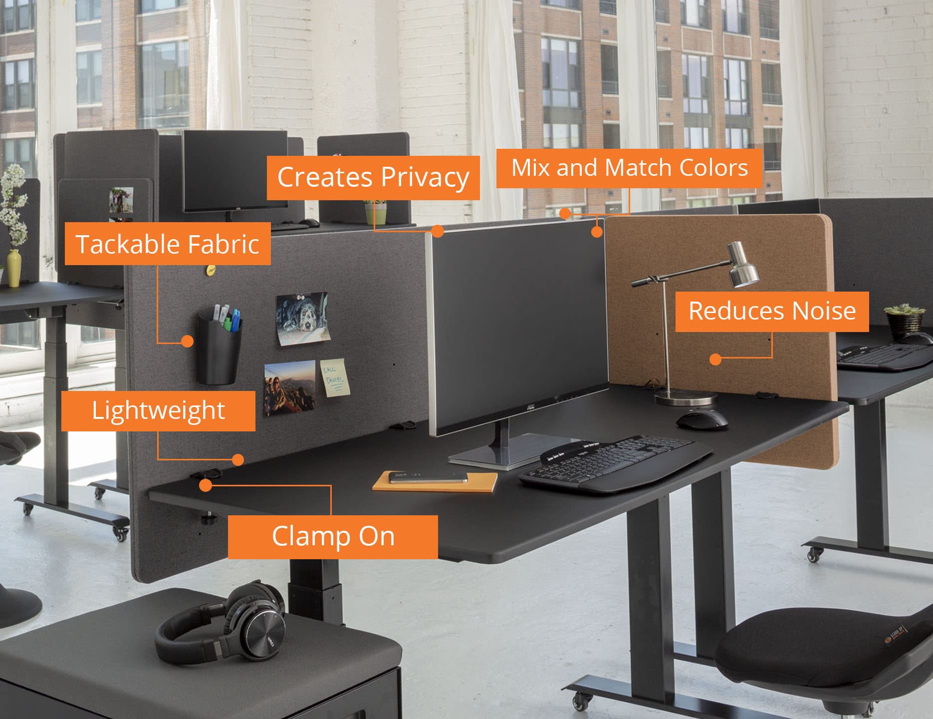 Refocus Clamp-On Acoustic Desk Divider Privacy Panel - 59