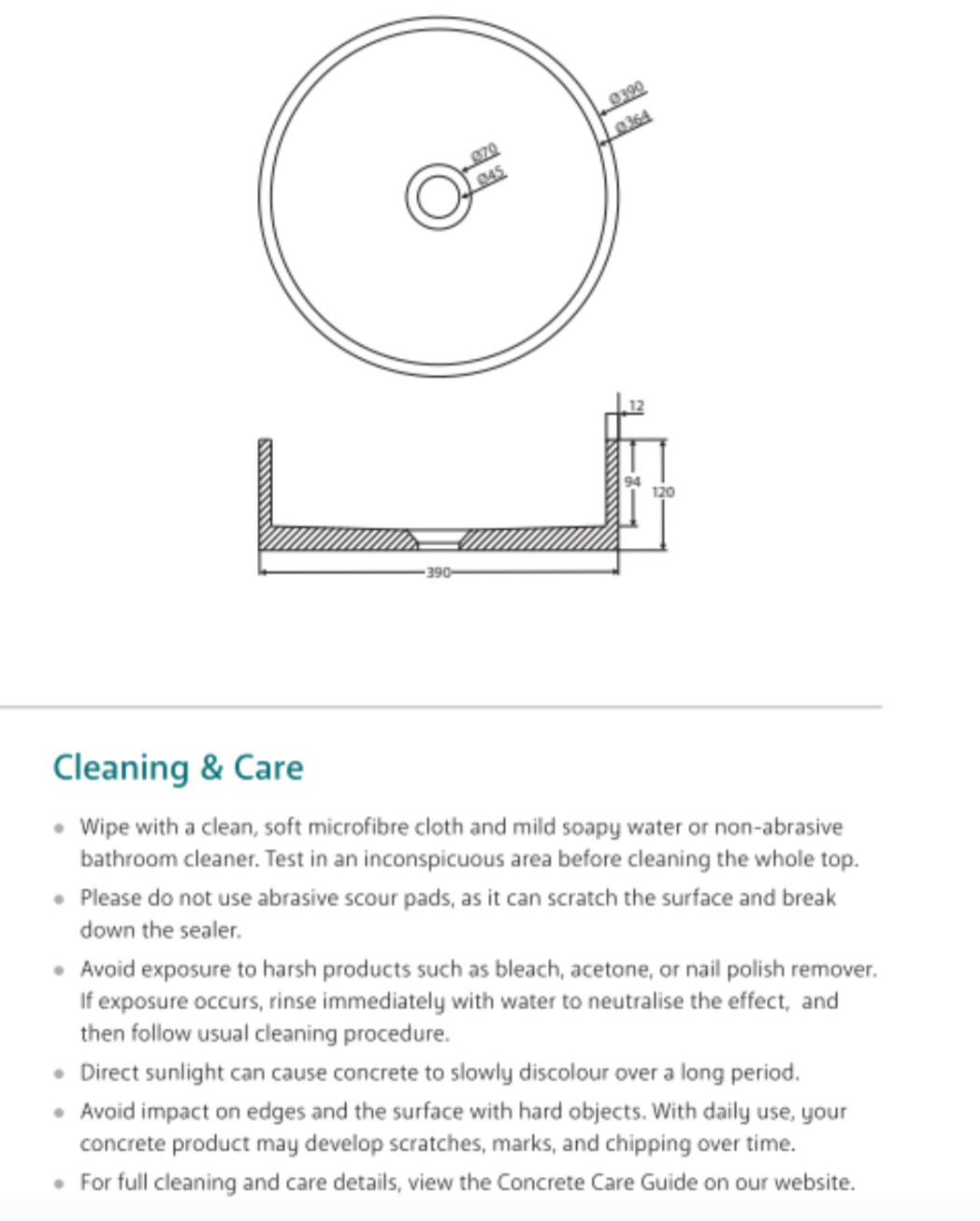 Fienza RB199 Jada Modern Concrete Above Counter Bathroom Sink - Perfect for Farmhouse, Industrial, and Contemporary Home Decor