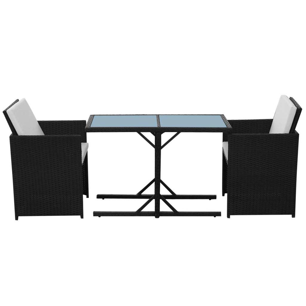 3-Piece Outdoor Patio Bar Set with Cushions - Black Poly Rattan Bistro Set for Backyard, Garden or Balcony Dining