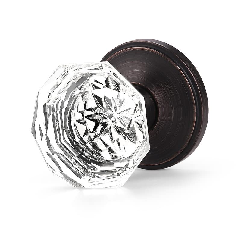 Crystal French Door Knobs - 5 Pack Keyless Interior Handles for Balcony & Pantry, Clear Glass with Zinc Alloy Oil-Rubbed Bronze Base - Perfect for Home, Office & Commercial Spaces
