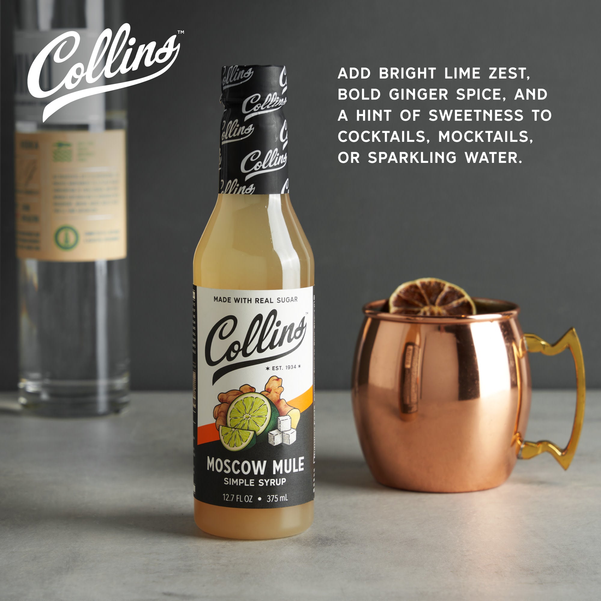 Premium Moscow Mule Simple Syrup - 12.7 oz Copper Mug Cocktail Mixer for Refreshing Ginger Beer Drinks at Home Bars & Parties