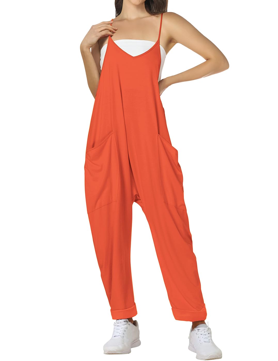 ROYLAMP Women's Summer Jumpsuit - Loose Fit Spaghetti Strap Romper with Pockets | Casual Sleeveless Overalls for Beach, Vacation & Everyday Wear
