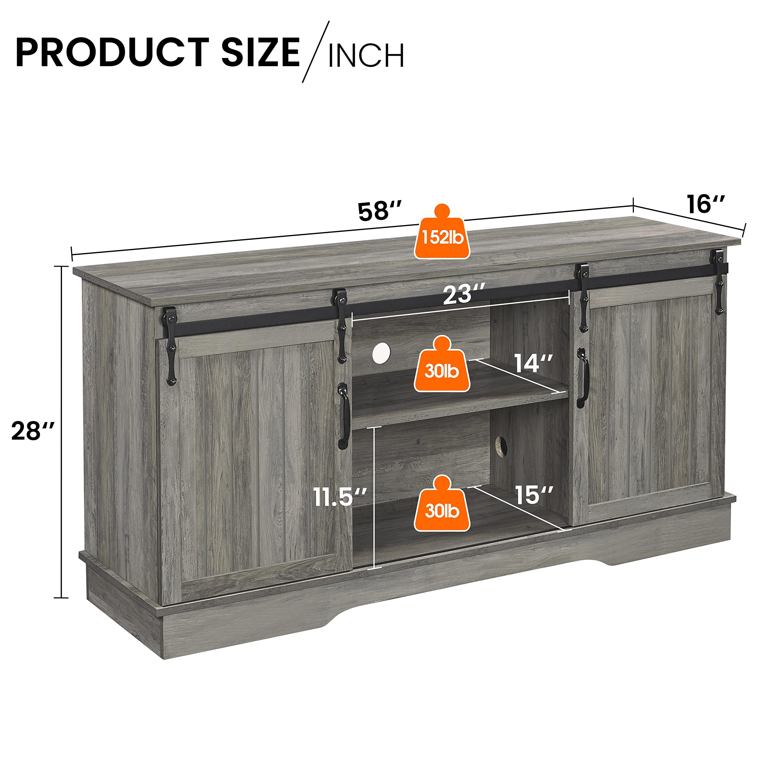 Topeakmart 65 Inch TV Stand with Sliding Barn Doors - Modern Wood Media Console for Living Room, Bedroom & Home Theater - Grey Wash Entertainment Center for TVs up to 65