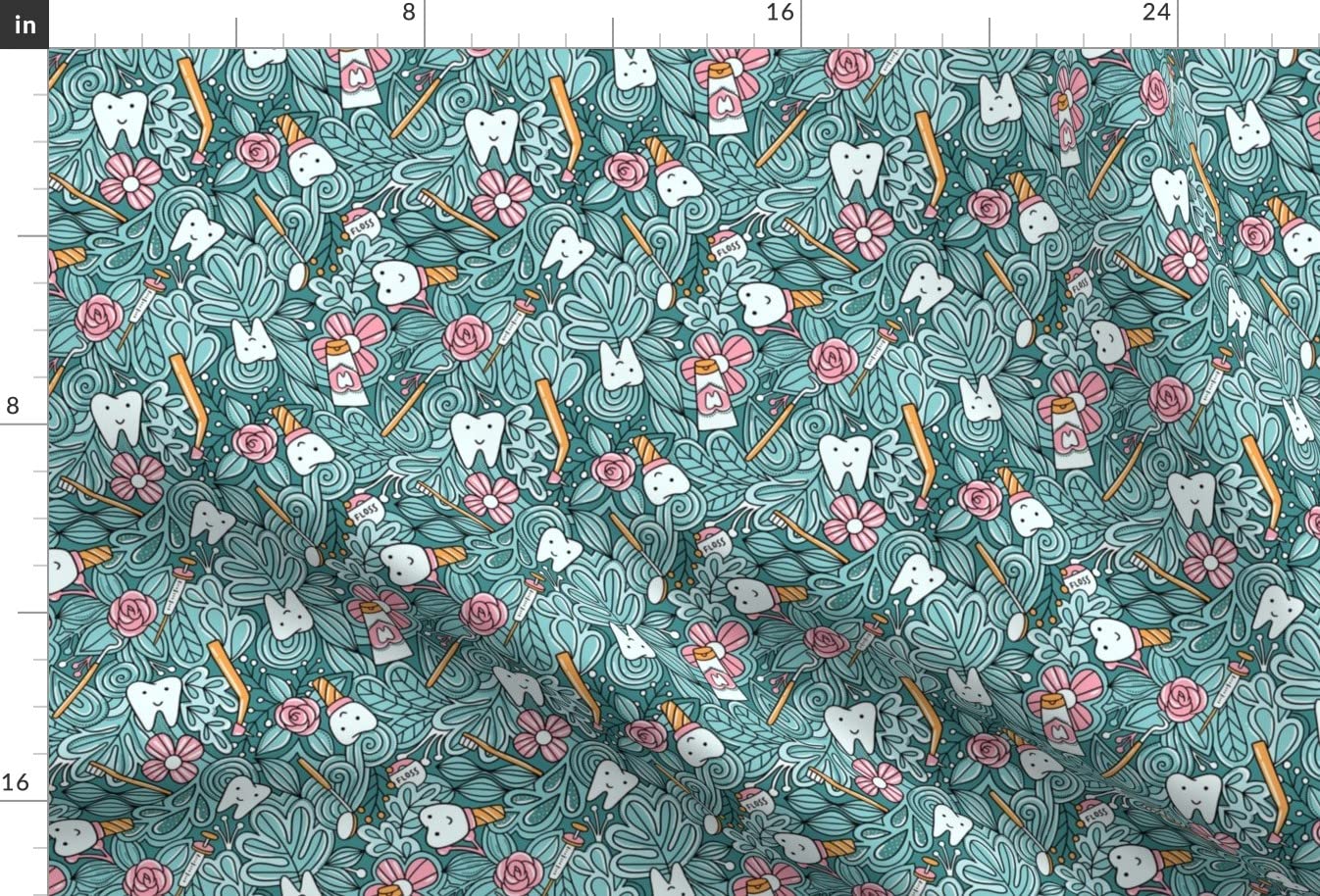 Dentist Teeth Doodles Cute Tooth Print Minky Fabric - Soft Plush Fat Quarter for Sewing Baby Blankets, Quilt Backing & DIY Projects - Perfect for Nursery Decor, Kids Room & Gift Making