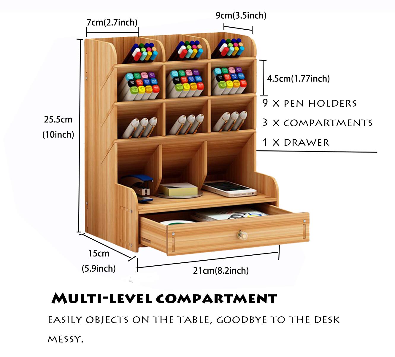 Catekro Wooden Desktop Organizer with Drawers - Desk & Art Supply Storage, Pencil Holders for Home Office - Perfect for Organizing Pens, Markers, Scissors & Craft Supplies on Your Workspace