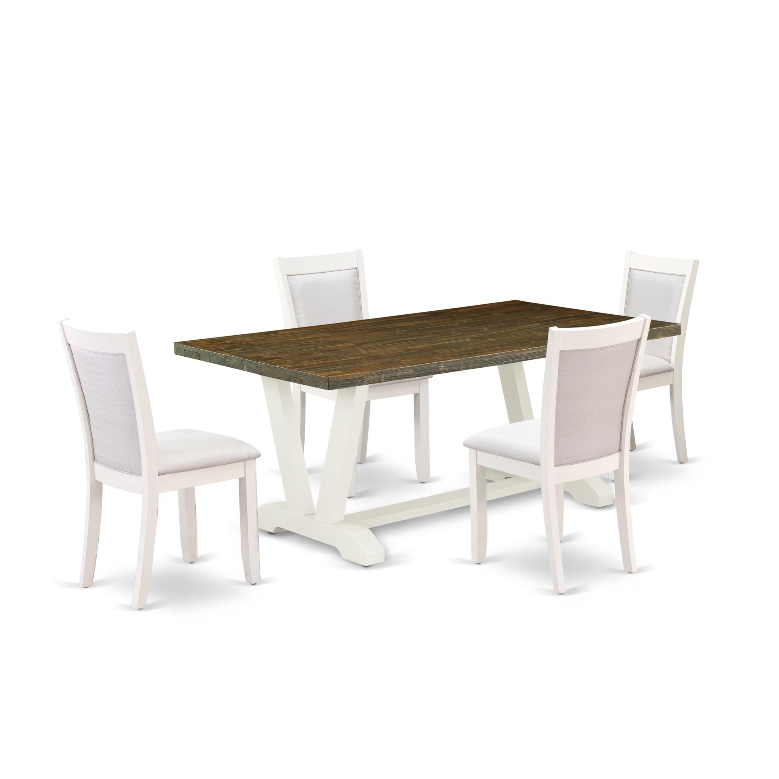 East West Furniture 5-Piece Kitchen Dining Set with Rectangle Table & 4 Cream Linen Parsons Chairs - 40x72 Inch V-Leg Table for 4, Multi-Color - Perfect for Small Spaces, Breakfast Nooks & Cozy Family Meals