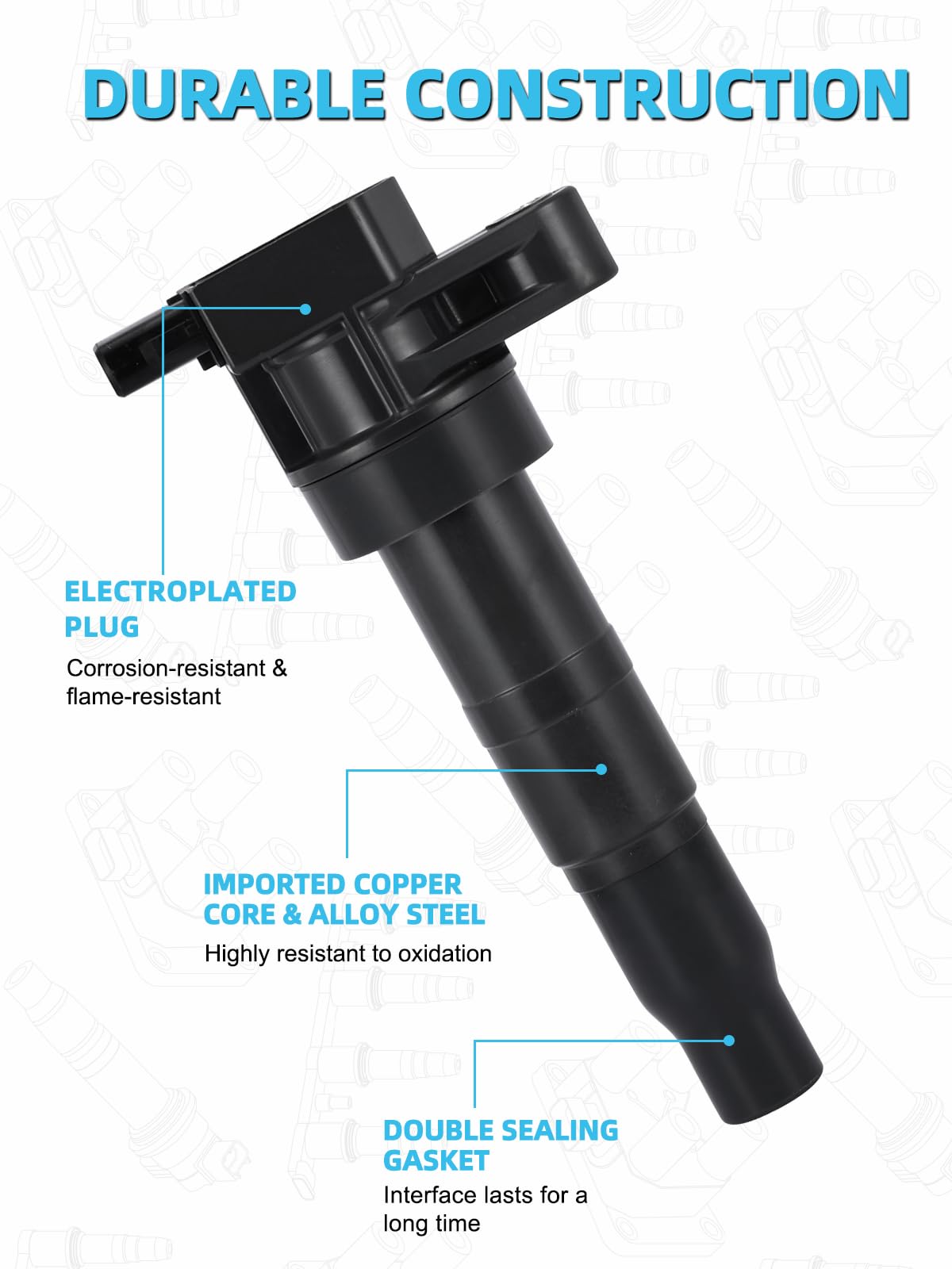 6-Pack UF546 Ignition Coil Pack with Iridium Spark Plugs for Hyundai Azera, Genesis, Santa Fe, Sonata & Kia Optima, Sorento (3.3L 3.8L) - Improve Engine Performance & Fuel Efficiency
