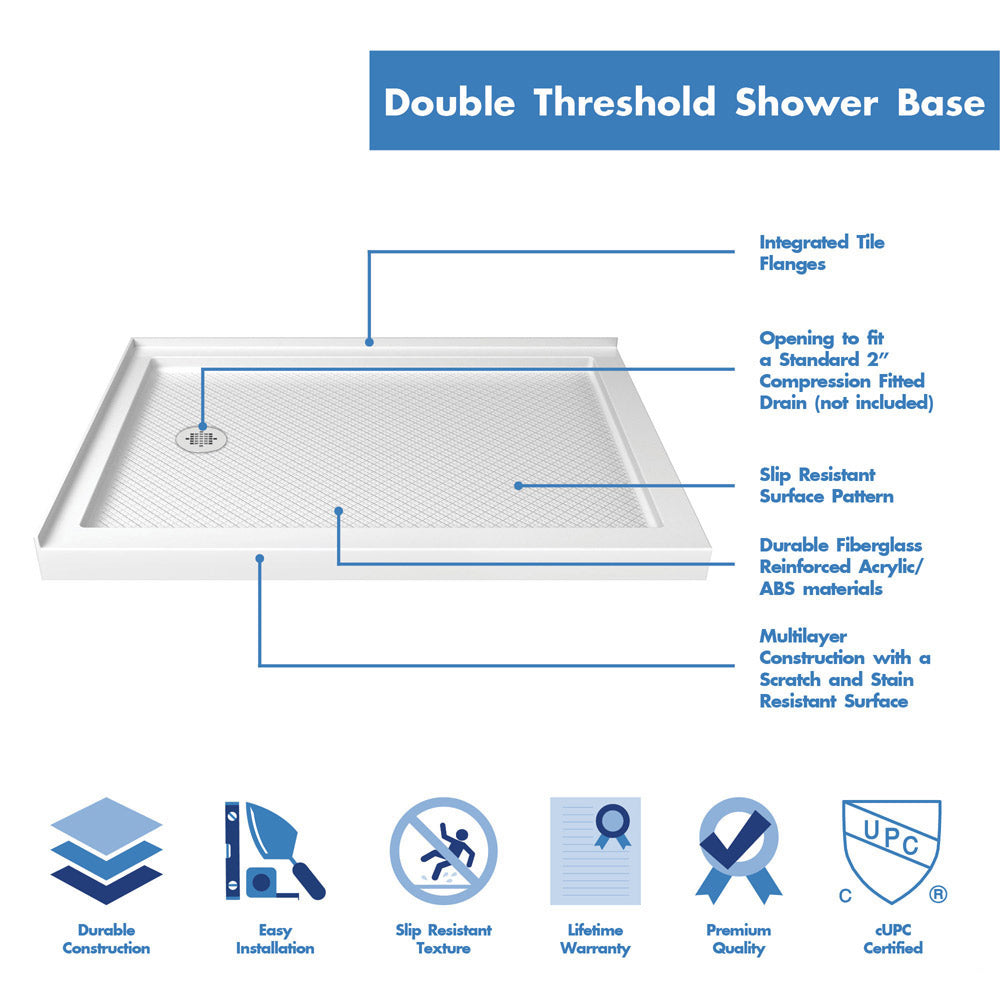 DreamLine Flex 36x48x74.75 Inch Semi-Frameless Pivot Shower Enclosure Kit with SlimLine Base - Modern Bathroom Upgrade for Small Spaces, Easy Installation for Home Renovation