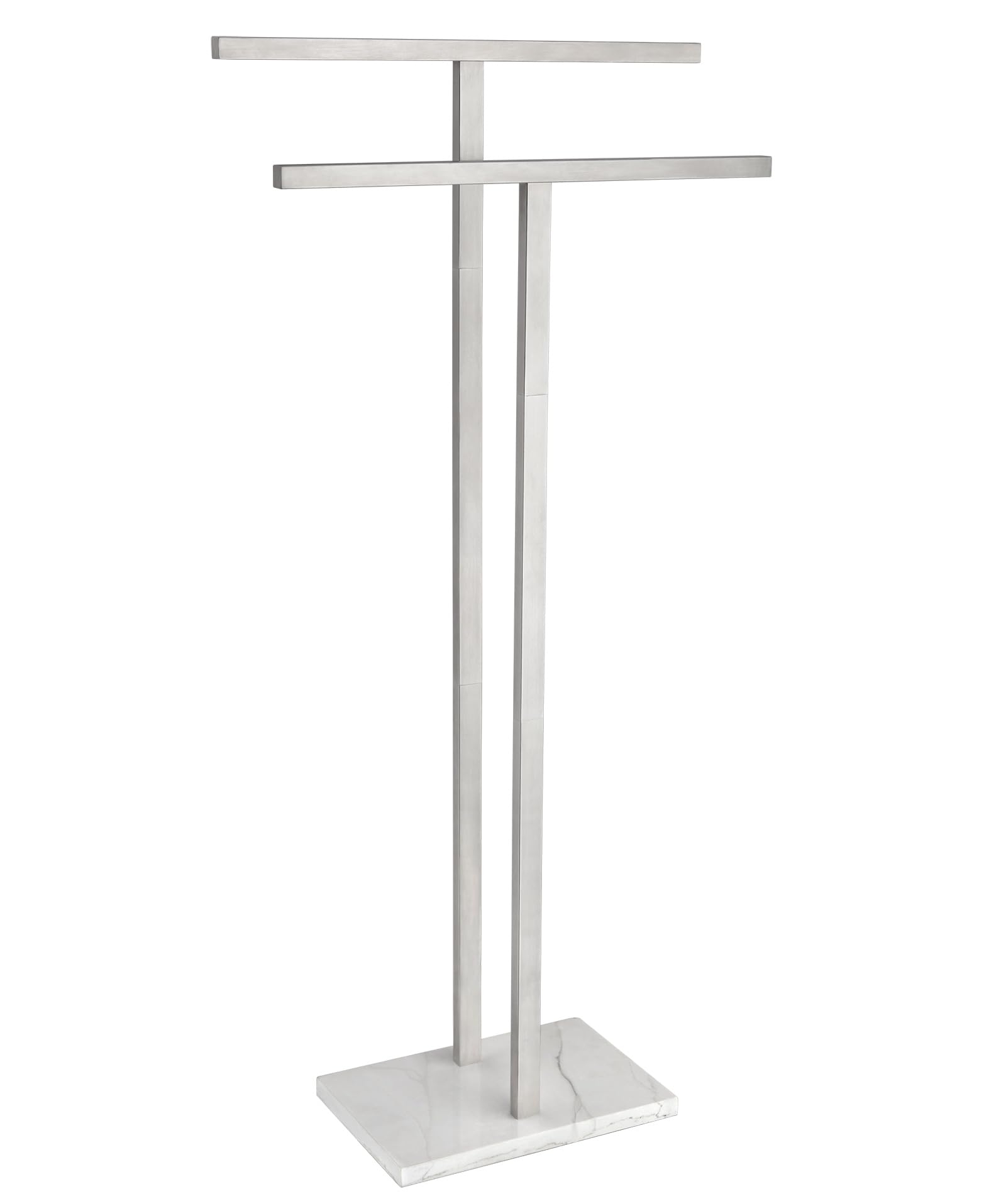 40 Inch Tall Standing Towel Rack - 2 Tier Bathroom Towel Holder with Marble Base, Stainless Steel Brushed Finish - Perfect for Bathroom, Spa, or Next to Bathtub and Shower
