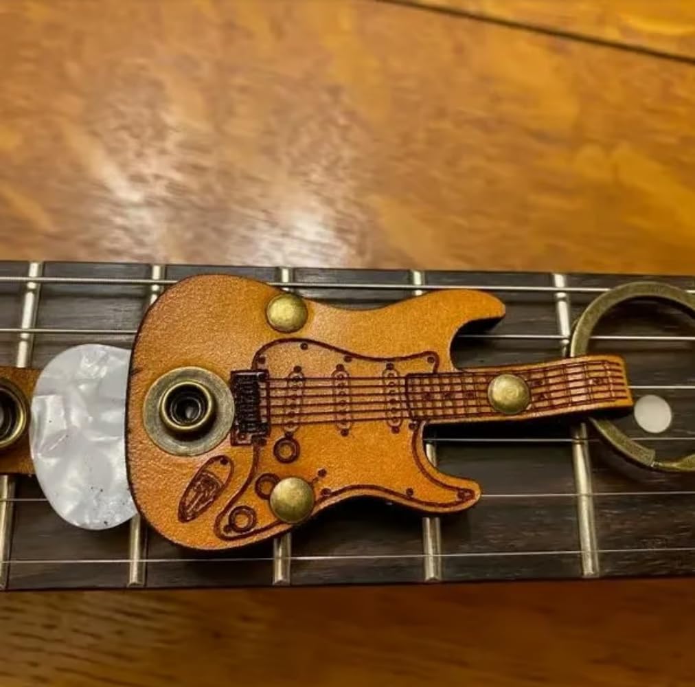 Premium Leather Guitar Pick Holder Keychain - Durable Guitar Pick Fob with Keyring - Perfect Christmas Gift for Guitarists & Musicians - Ideal for Practice, Gigs, and Music Lovers