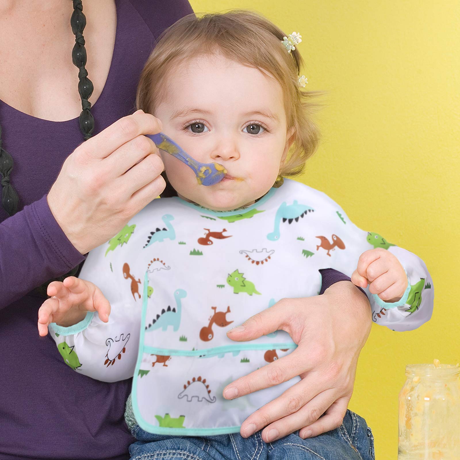 Waterproof Long Sleeve Baby Bibs for Toddlers 6-36 Months - Soft Sleeved Feeding Bib for Messy Meals, Art Activities & Outdoor Dining
