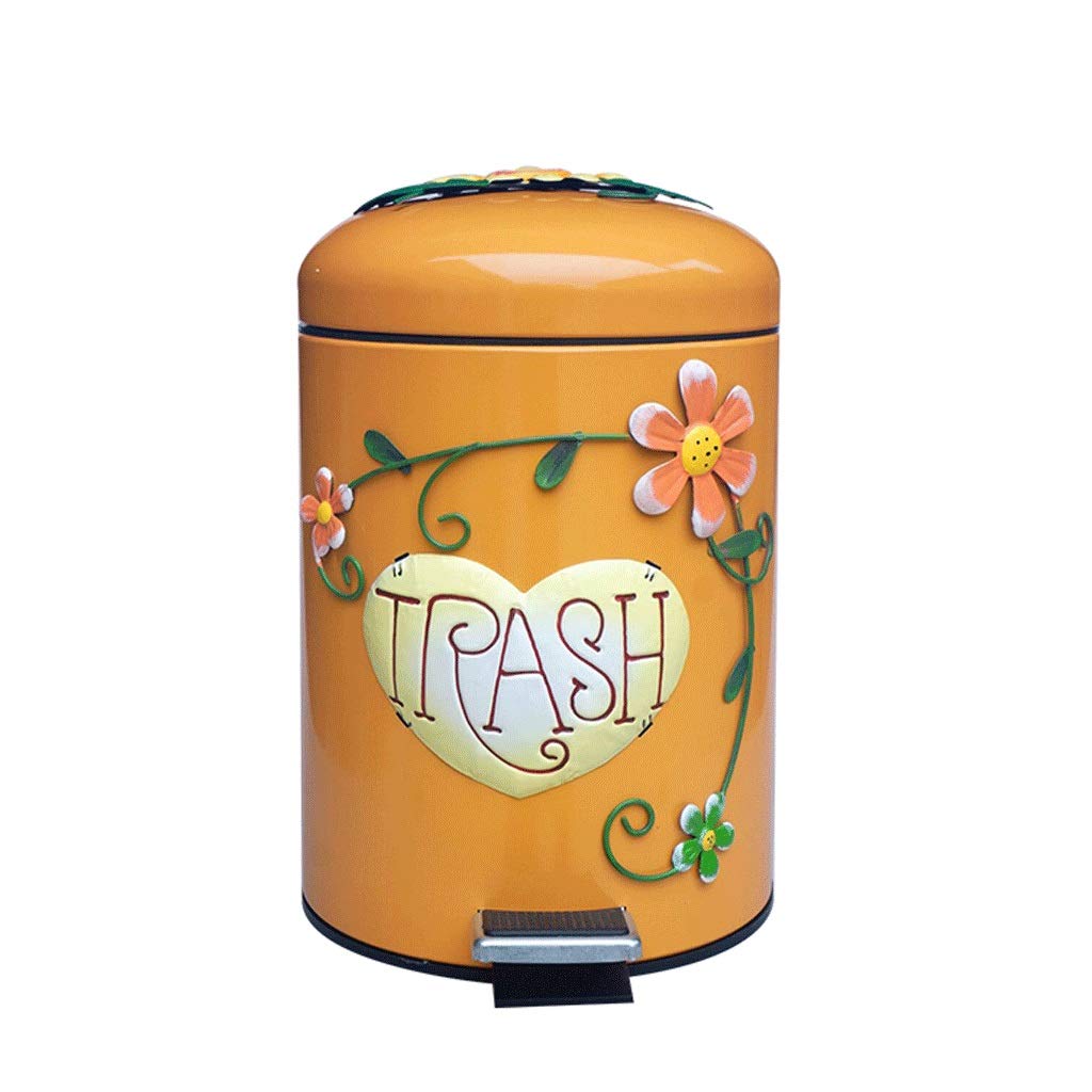 Jiji Metal Step Trash Can with Silent Pedal - 13 Gallon Kitchen, Office, Home Garbage Bin with Smooth Closing Lid | Orange Waste Basket for Eco-Friendly Disposal & Modern Spaces