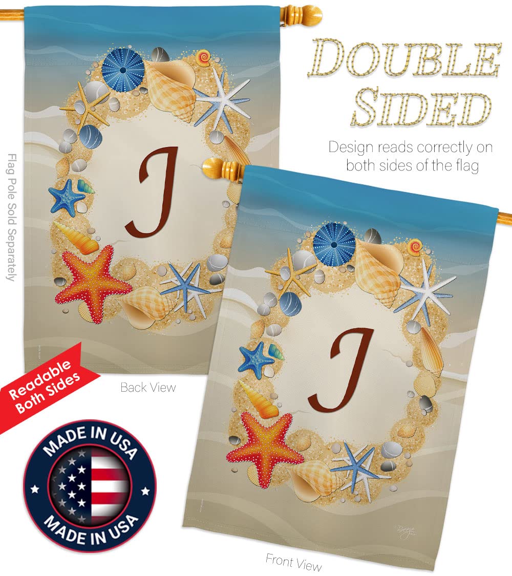 J Initial Coastal Beach House Flag Set - 28x40in Double Sided for Summer Decor