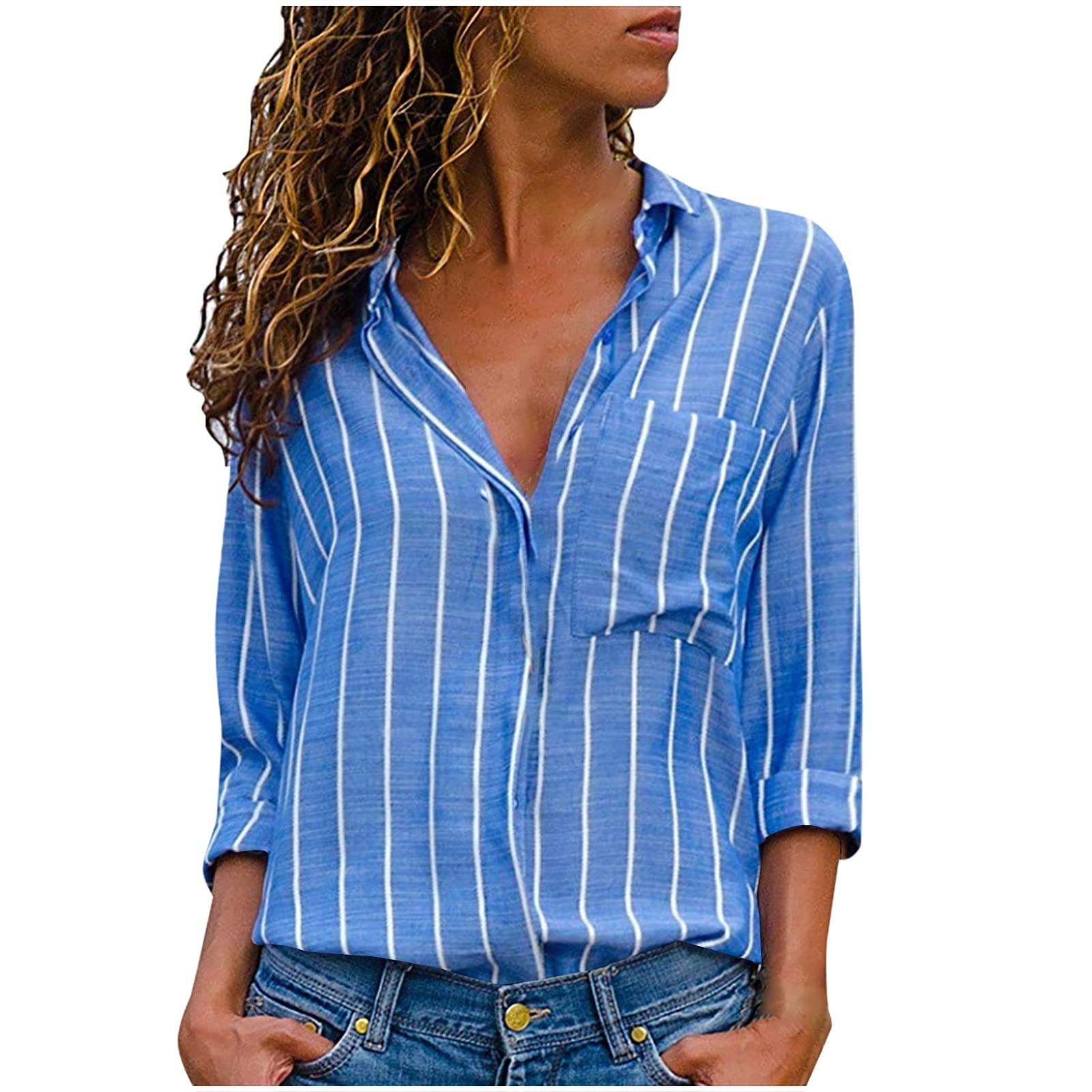 Stylish Long Sleeve Striped Women's Shirt - Multicolor Fashion Top Pocket Blouse for Casual & Office Wear | Perfect for Work, Dating & Everyday Outfits