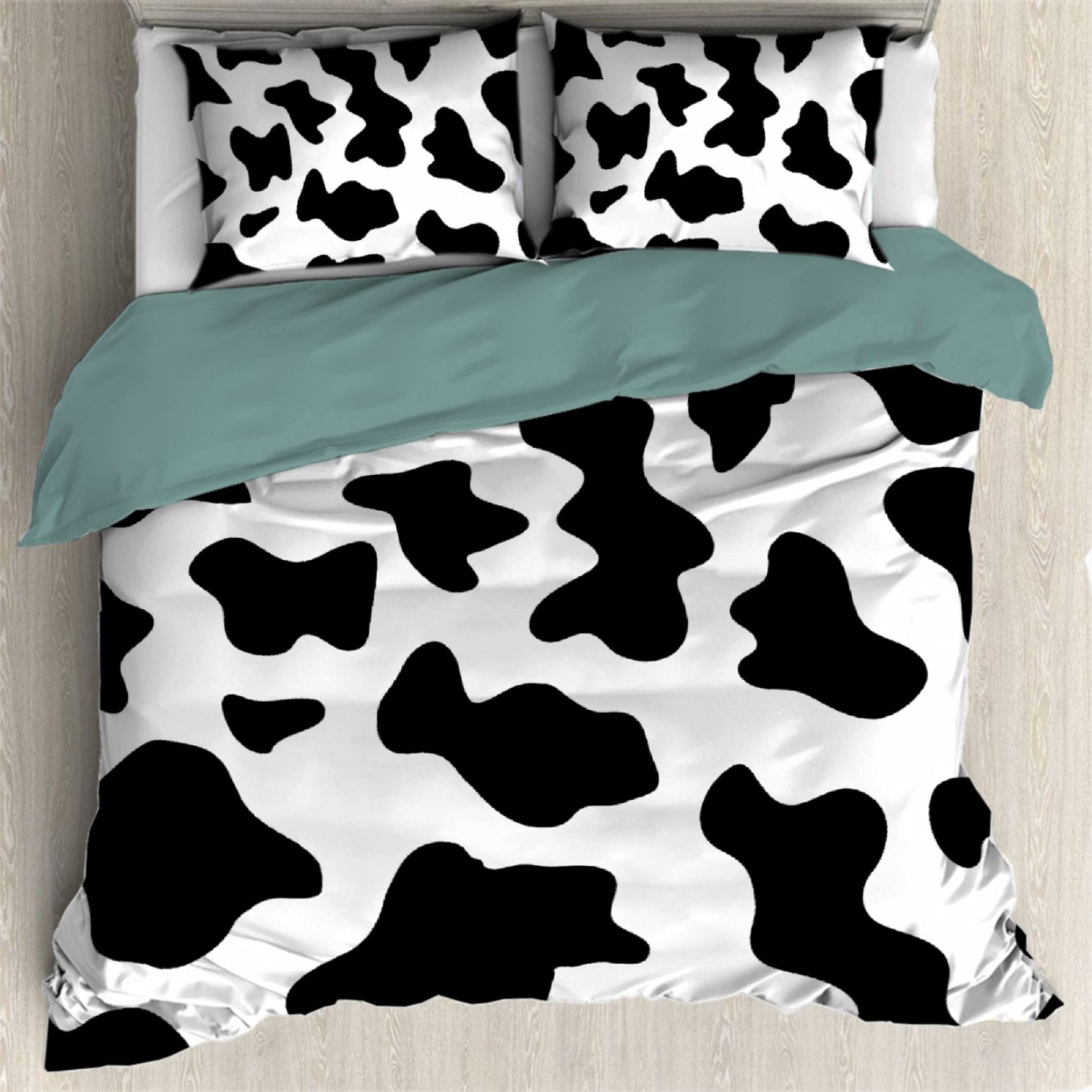 Black White Cow Print Queen Comforter Set - 3pc All-Season Bedding for Farmhouse Decor