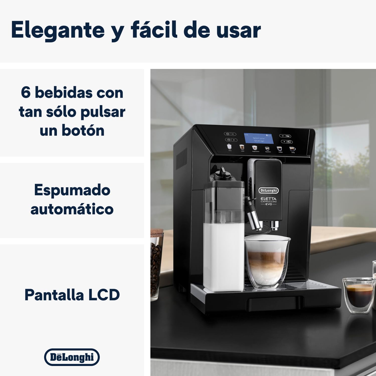 De'Longhi Eletta Cappuccino Automatic Coffee Machine with Espresso & Bean Grinder - ECAM46.860.B Black - Perfect for Home & Office Coffee Lovers