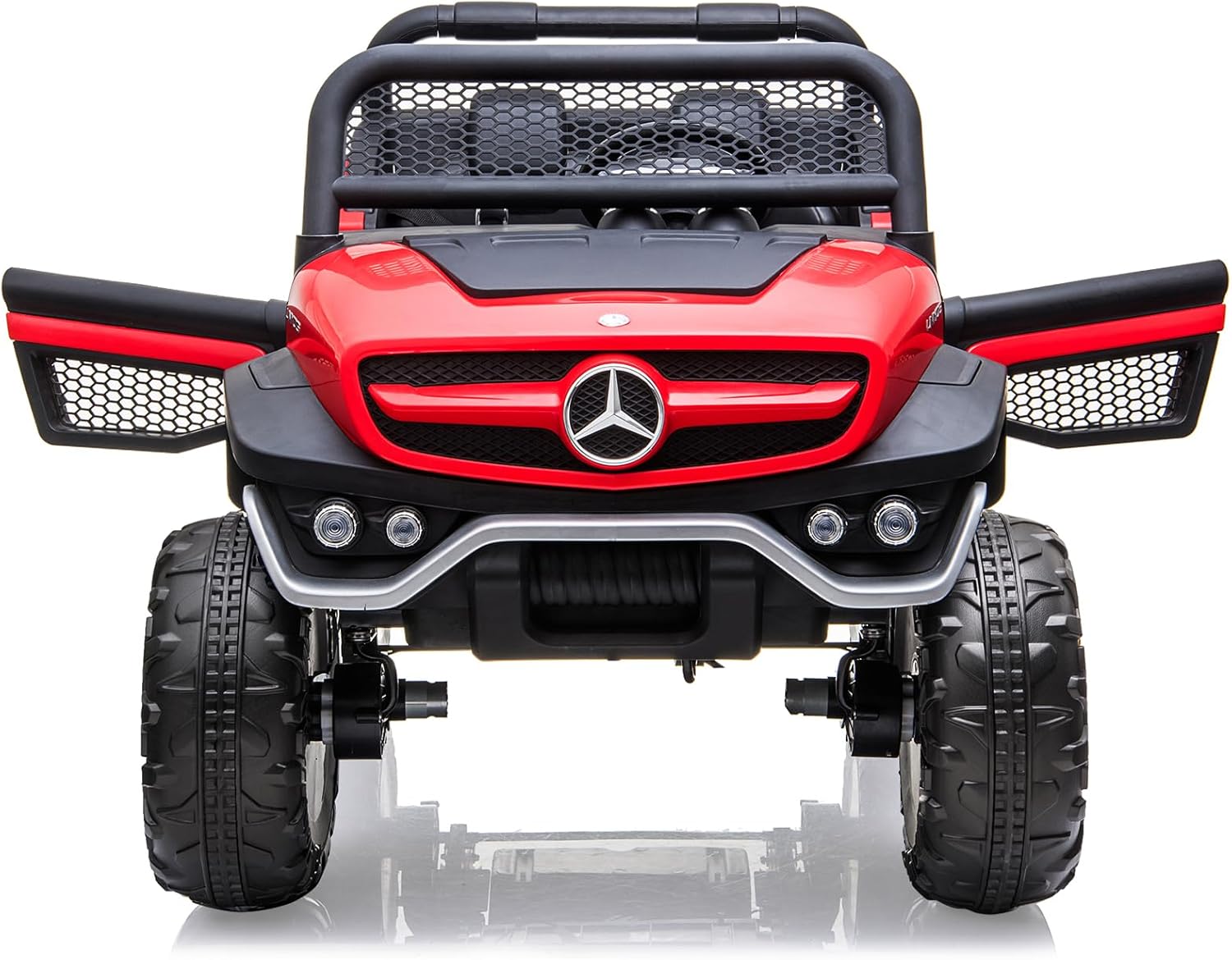 GARVEE 24V Kids Ride On Truck - 2 Seater Licensed Mercedes Benz Electric Toy Car with Remote Control, LED Lights & Music | Battery Display, Spring Suspension, Trunk | Perfect for Toddlers Outdoor Play & Birthday Gifts (Red)