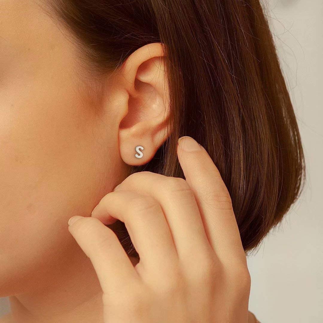 Sterling Silver Initial Stud Earrings for Women - Hypoallergenic 925 Silver Jewelry Gifts - Perfect for Everyday Wear, Birthdays & Special Occasions